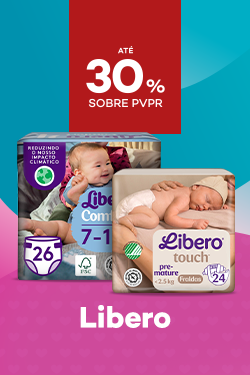 Marca Libero com destaque promocional de até 30% sobre preço de Venda ao Público Recomendado